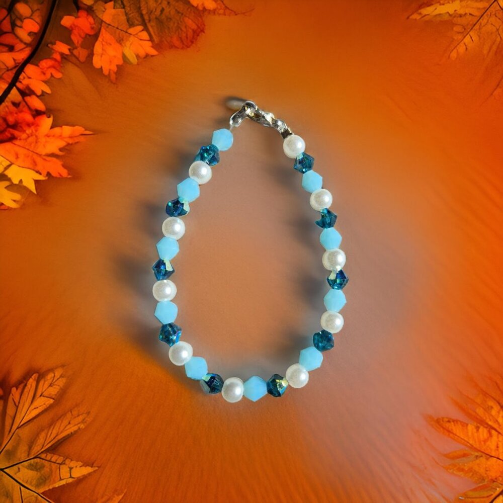 Teal w Pearl Bracelet~ 7 inches
